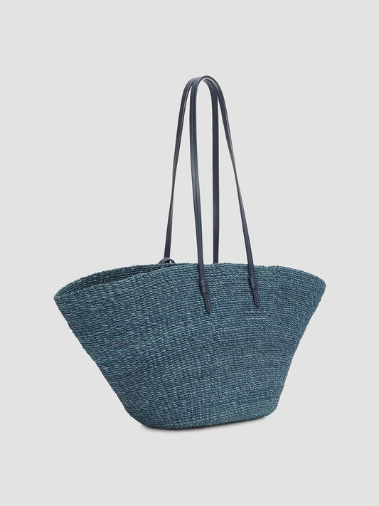 Deep Teal Woven Beach Tote Bag with Slim Leather Straps & Starfish Leather Charm