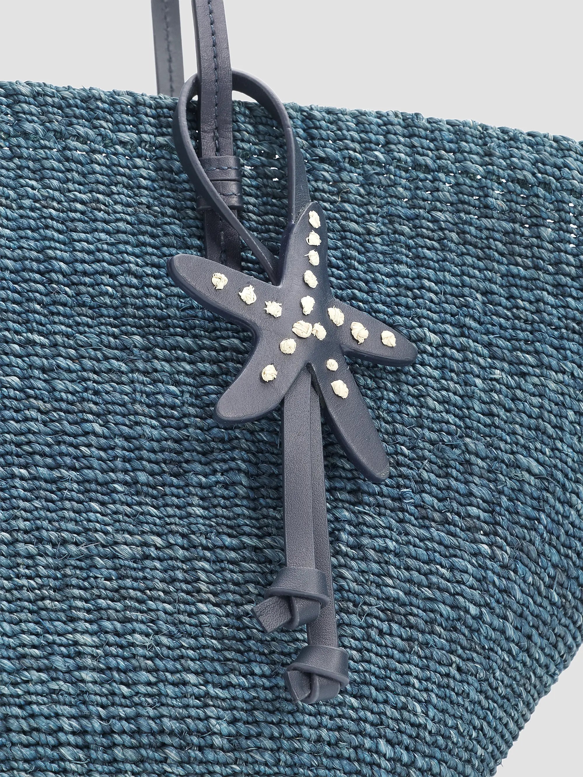 Deep Teal Woven Beach Tote Bag with Slim Leather Straps & Starfish Leather Charm