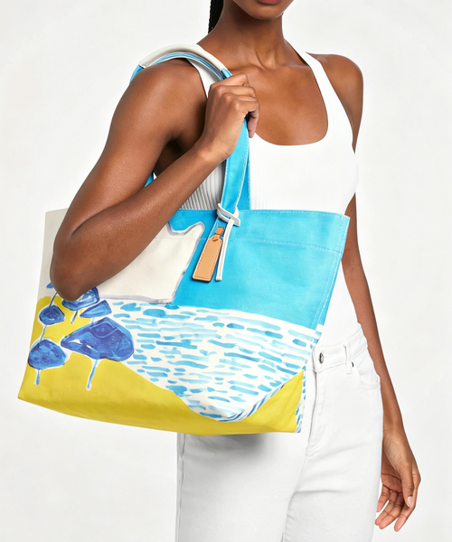 Landscape Print Large Capacity Beach Tote Bag with Two-Tone Shoulder Straps