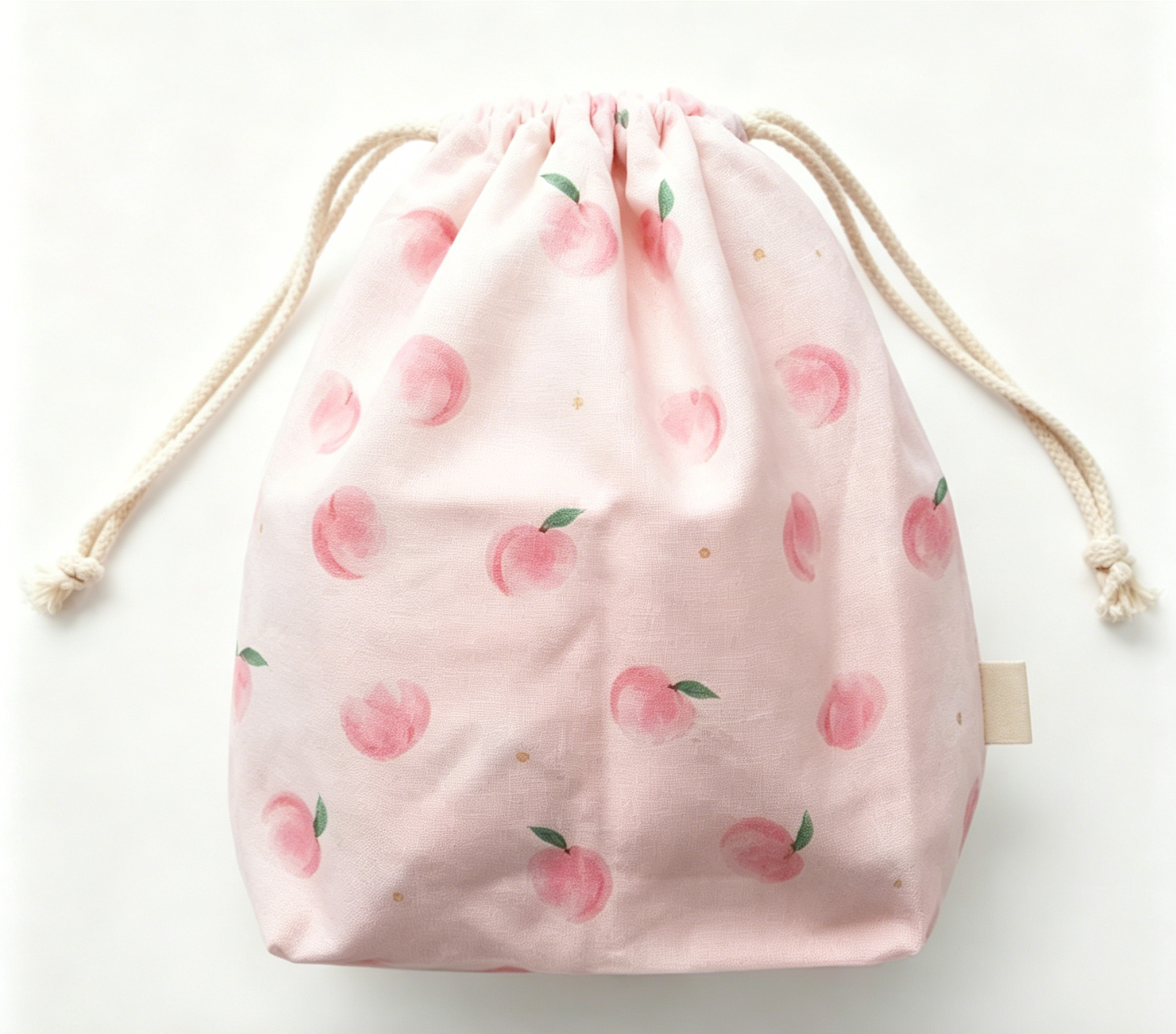 Pastel Fruit Print Drawstring Storage Bag with Knotted Rope Cord Closure