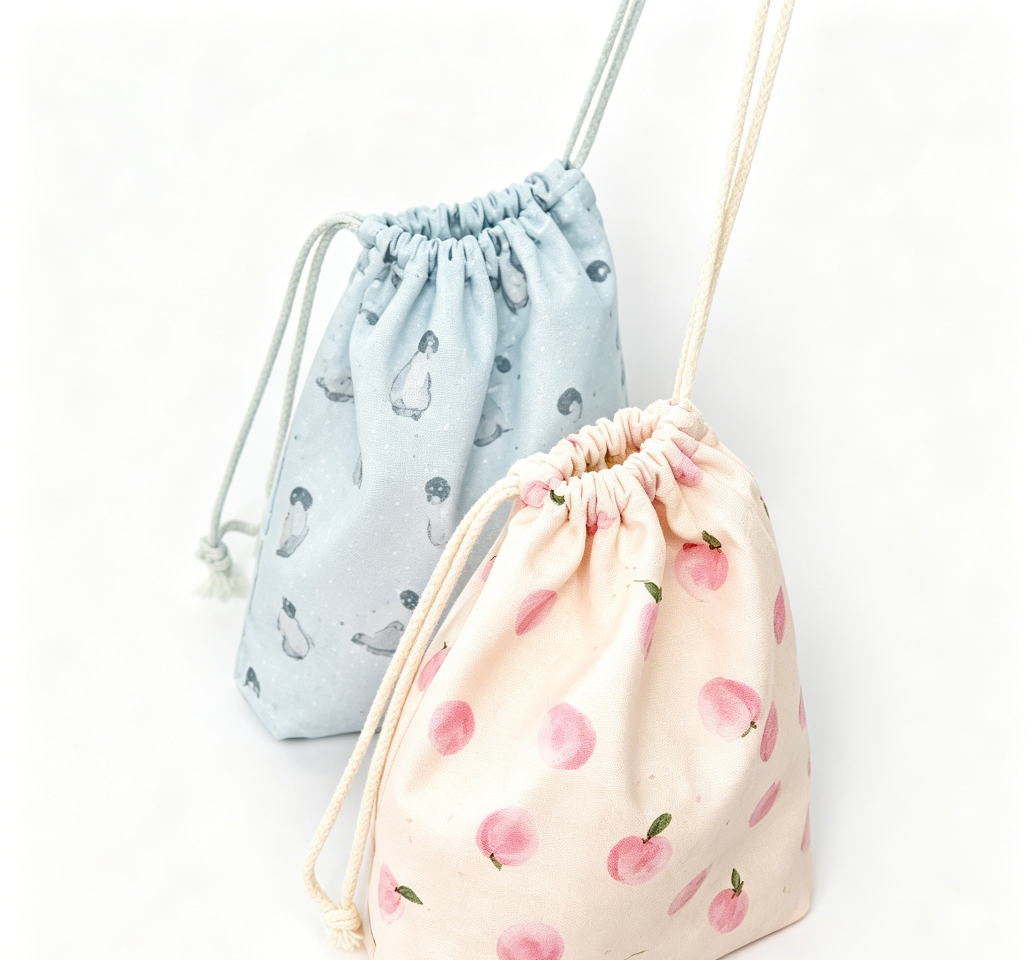 Pastel Fruit Print Drawstring Storage Bag with Knotted Rope Cord Closure