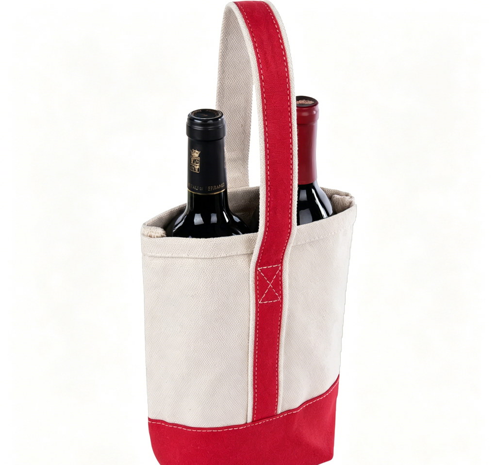 Two-Bottle Wine Carry Bag with Reinforced Contrast Fabric Handles