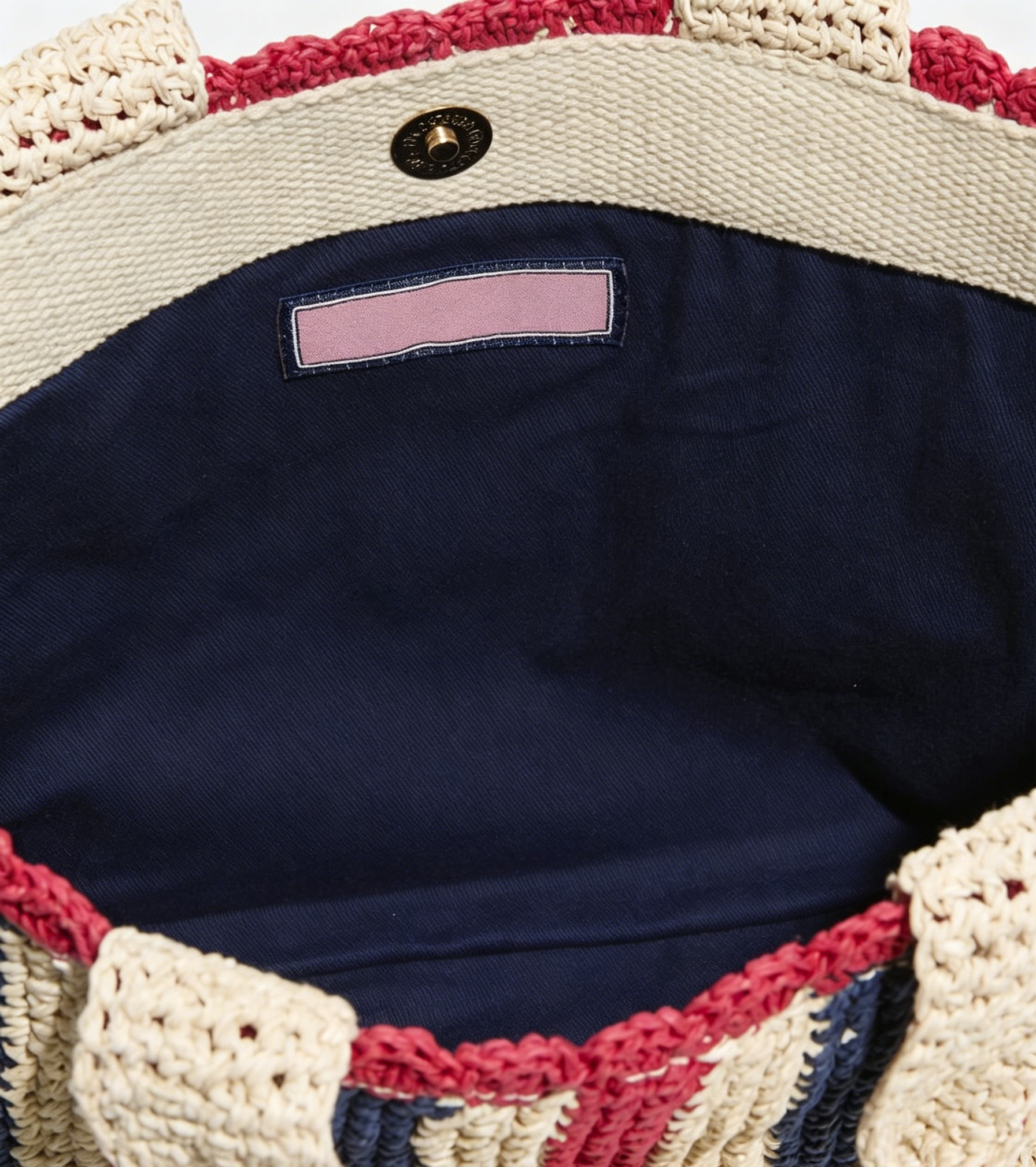 Striped Casual Tote Bag with Fabric Trim & Magnetic Snap Button