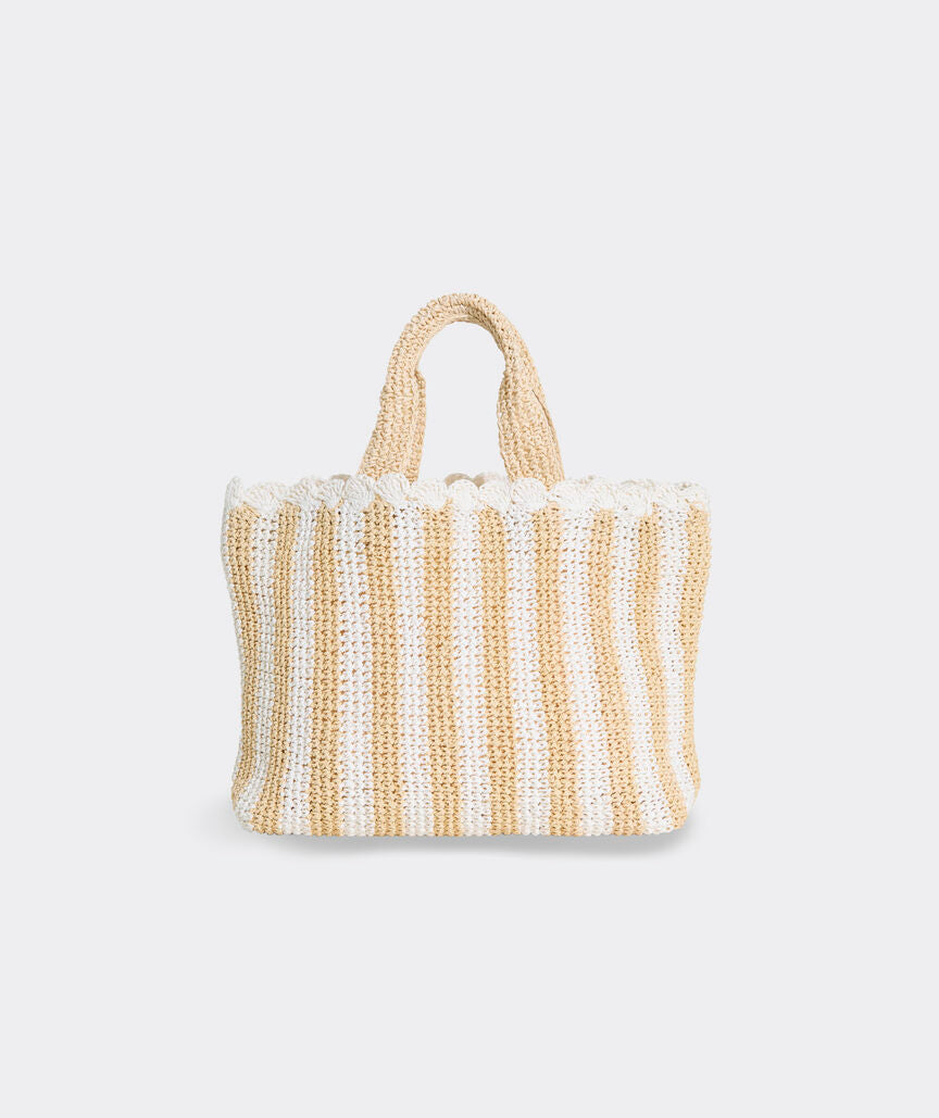 Striped Casual Tote Bag with Fabric Trim & Magnetic Snap Button