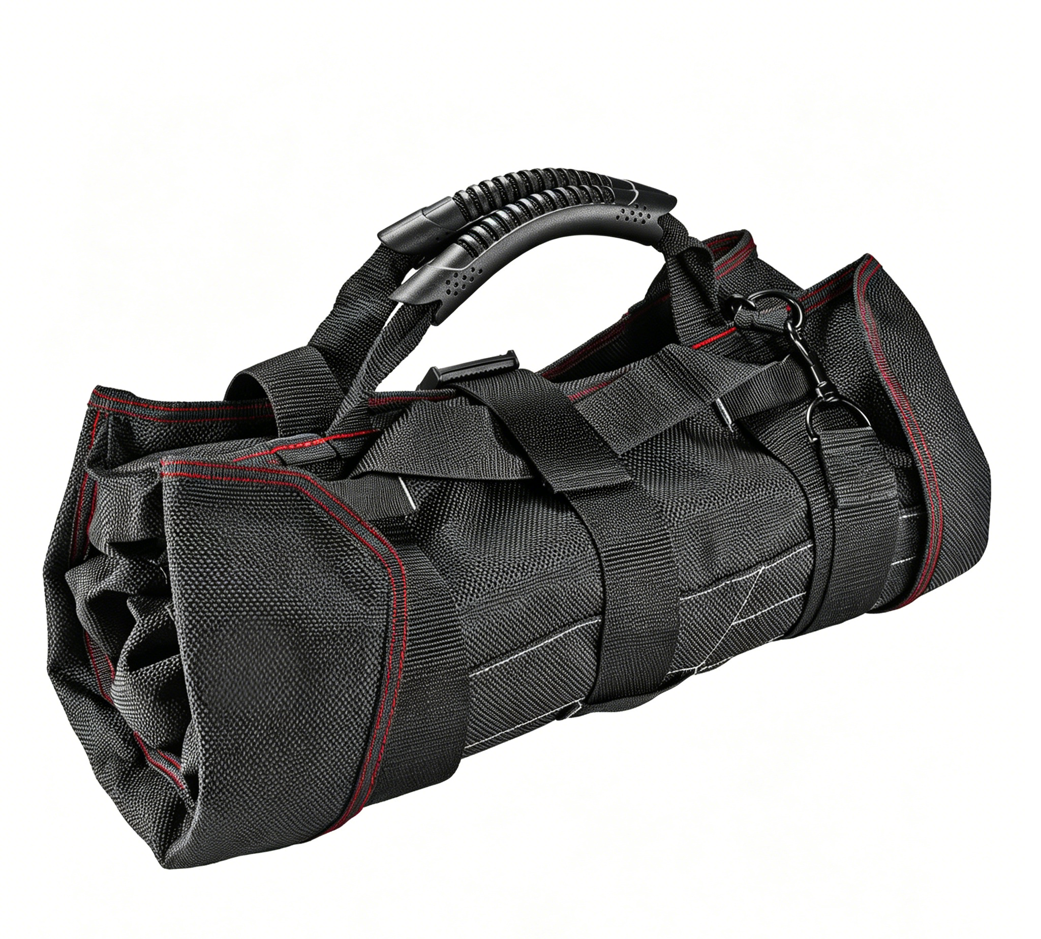 Black Roll-Up Tool Collector Bag with Rubber Handle & Buckle Strap Accessories