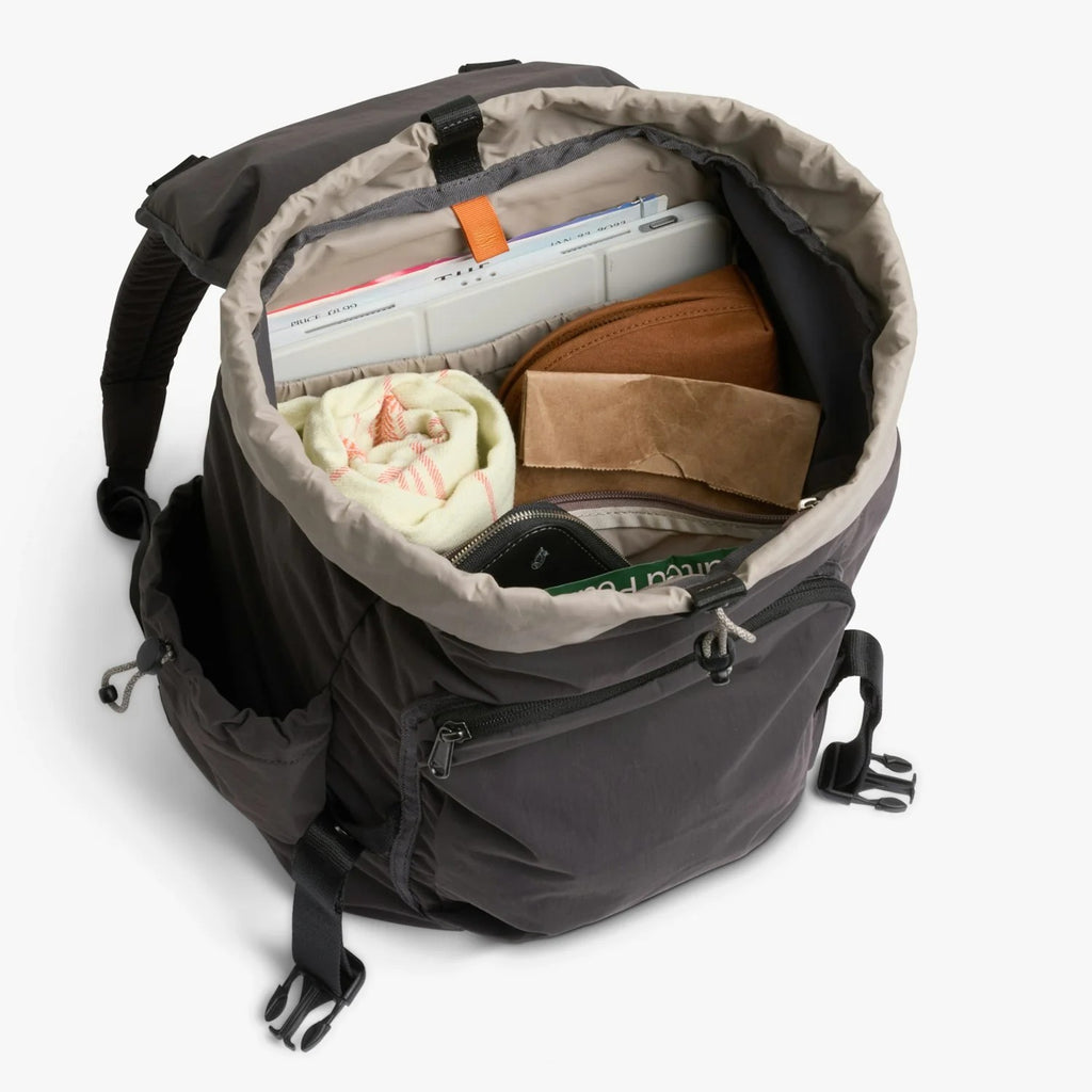 Foldover Drawstring Daypack with Buckle & Side Pocket Details