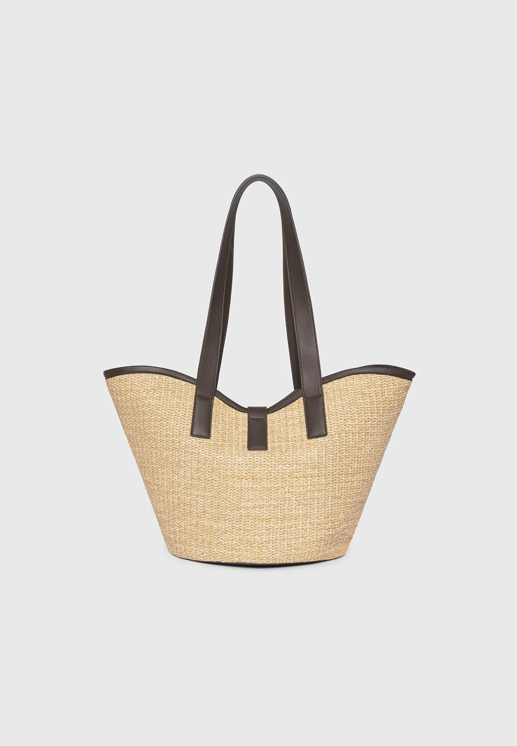 Woven Leather Trim Beach Tote Bag with Golden Tower Clasp