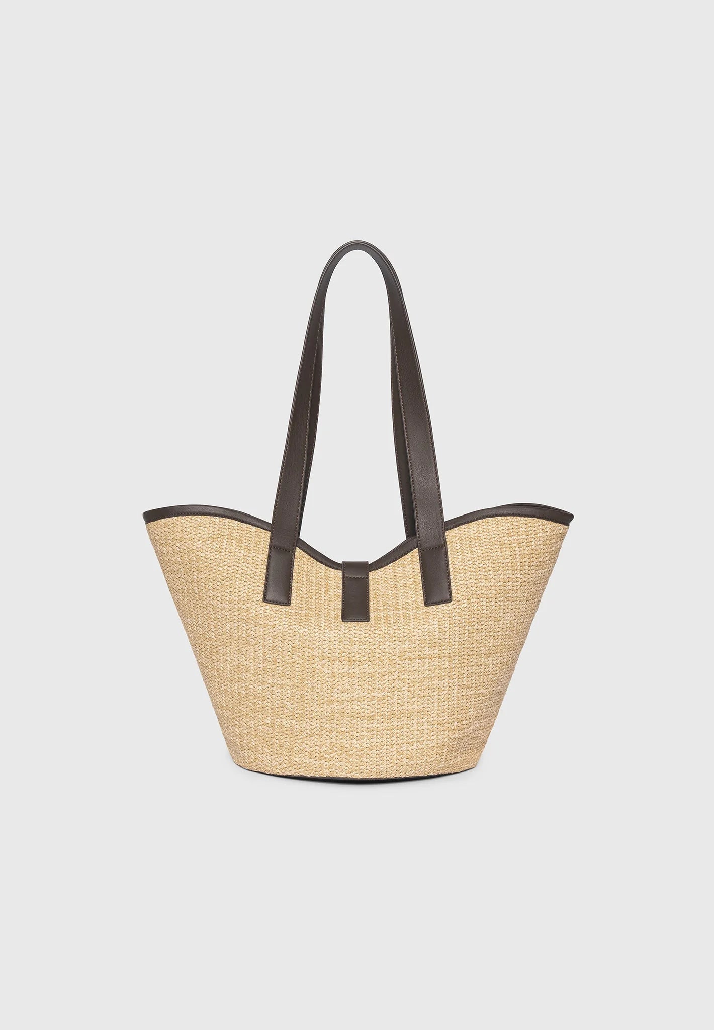 Woven Leather Trim Beach Tote Bag with Golden Tower Clasp