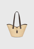 Woven Leather Trim Beach Tote Bag with Golden Tower Clasp