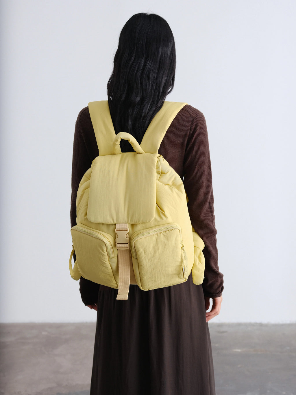 Multi Shade Padded Flap Backpack Bag with Adjustable Buckle Strap Hardware Accessories
