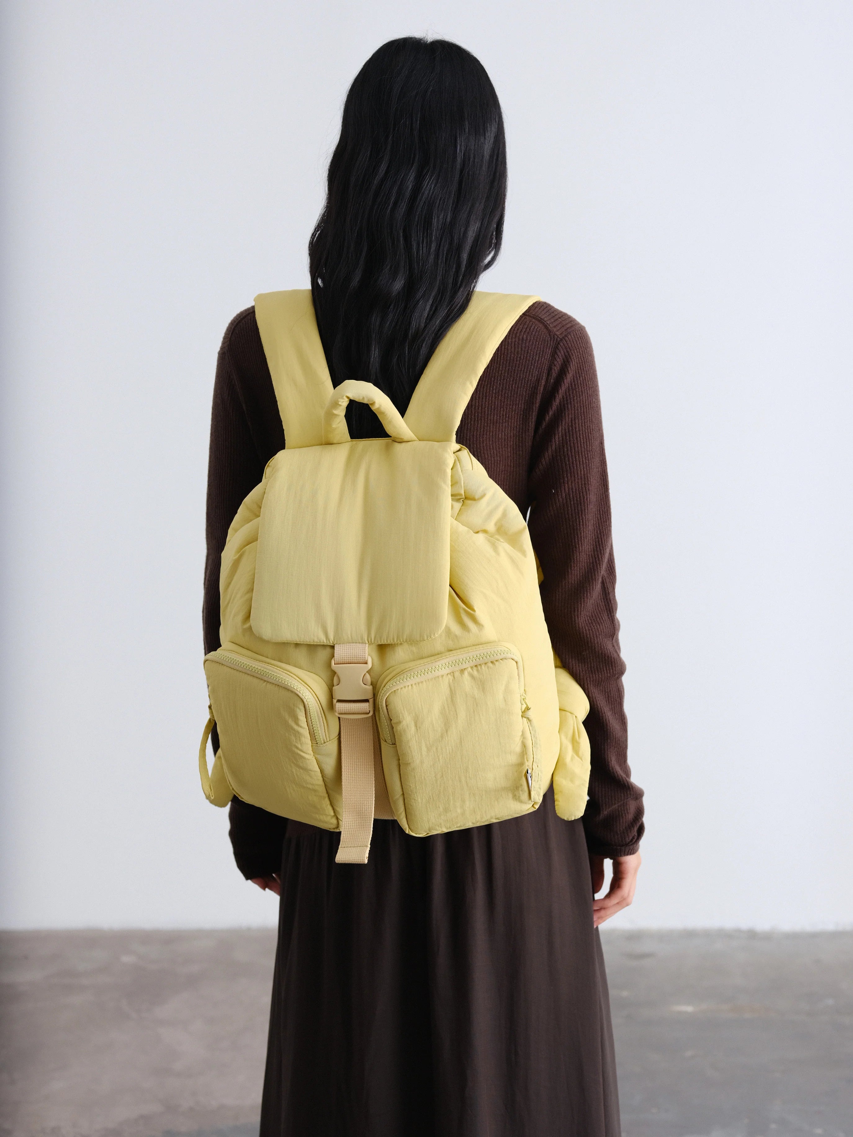 Multi Shade Padded Flap Backpack Bag with Adjustable Buckle Strap Hardware Accessories