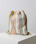 Multicolor Pastel Striped Drawstring Day Bag with Wooden Bead