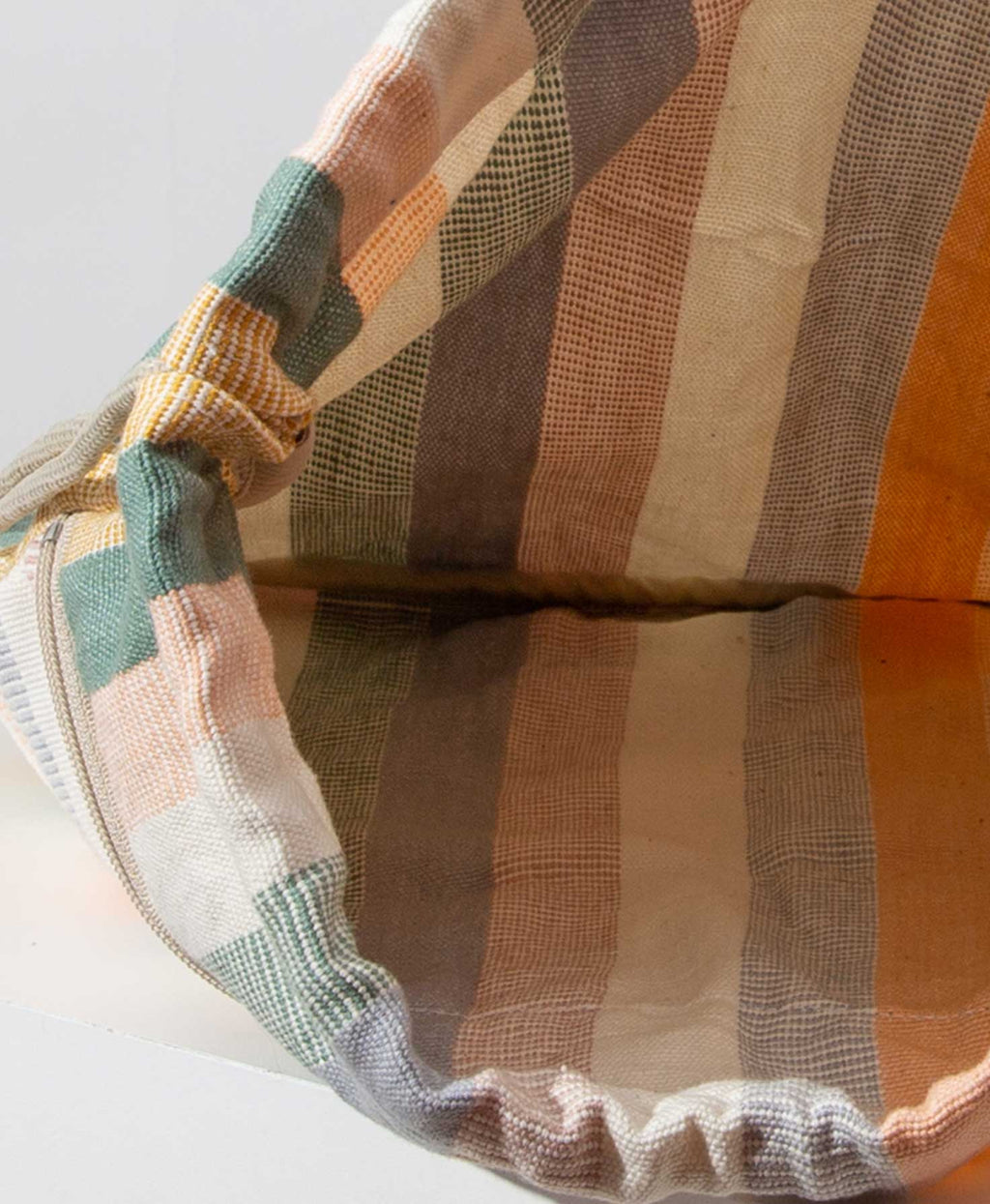 Multicolor Pastel Striped Drawstring Day Bag with Wooden Bead