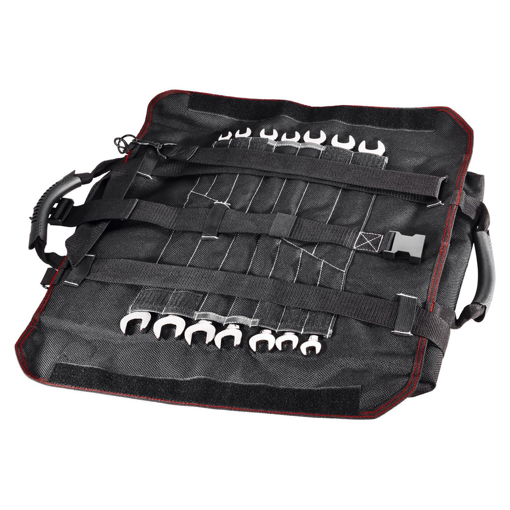Black Roll-Up Tool Collector Bag with Rubber Handle & Buckle Strap Accessories